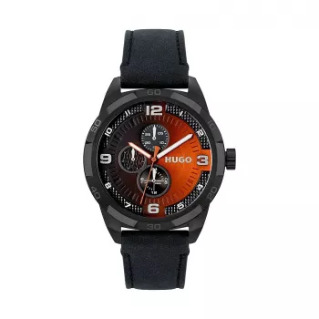 HUGO MAN 1530275 45mm Quartz Chronograph Watch Blue Dial Brown Leather Strap