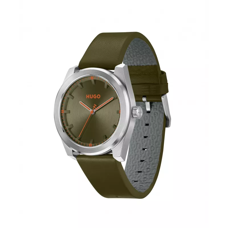HUGO MAN Watch 1530351 42mm Stainless Steel Case Black Dial Leather Strap