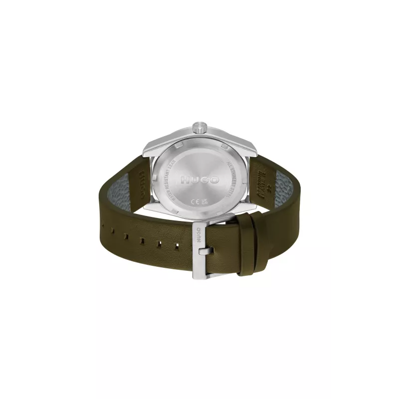 HUGO MAN Watch 1530351 42mm Stainless Steel Case Black Dial Leather Strap