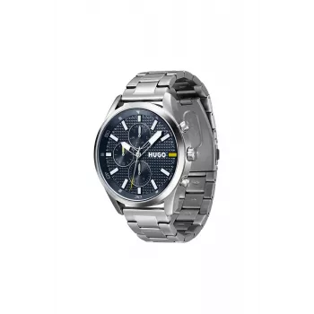 HUGO Men's 1530163 Quartz Analog Watch 46mm Blue Dial Brown Leather Strap