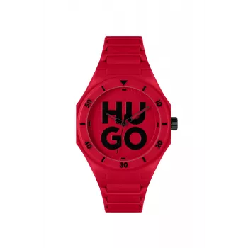 HUGO Men's Velocity Chronograph Quartz Watch 42mm Stainless Steel Case Black Silicone Strap 1530328