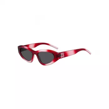 HUGO Unisex Sunglasses HG-1282-S-C48 Rectangular Full-Rim Frame 52/23/145 mm Black/Grey UV400