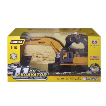 Huina 22747 1:16 RC Crawler Excavator with Rotating Cabin, 15 Channel 2.4GHz Remote Control, LED Lights, Metal Shovel, Rechargeable Battery, for Kids 8+
