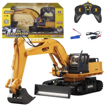 Huina 22747 1:16 RC Crawler Excavator with Rotating Cabin, 15 Channel 2.4GHz Remote Control, LED Lights, Metal Shovel, Rechargeable Battery, for Kids 8+
