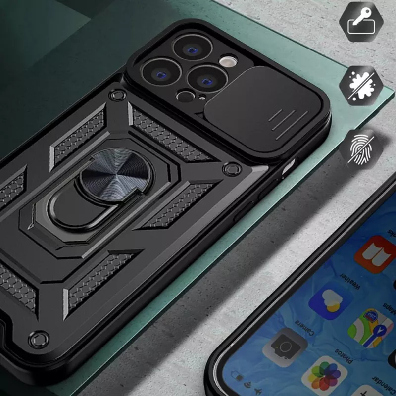 Hurtel Hybrid Armor Camshield Case for Huawei nova Y90 Armored Case with Camera Cover Black