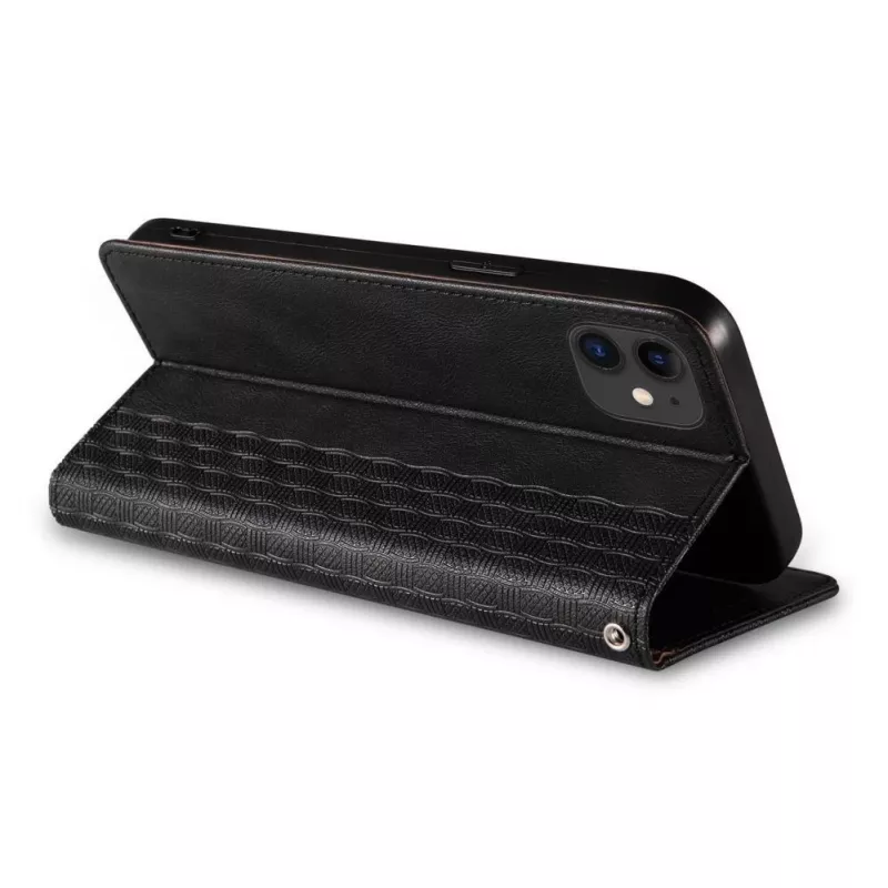 Hurtel Magnet Strap Case for iPhone 13 Mini - Wallet Cover with Mini Lanyard Pendant - Black