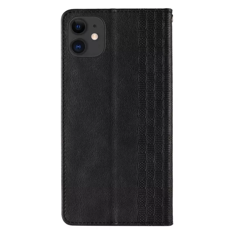 Hurtel Magnet Strap Case for iPhone 13 Mini - Wallet Cover with Mini Lanyard Pendant - Black