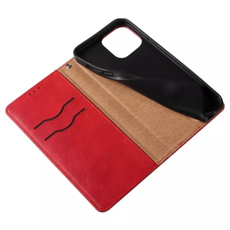 Hurtel Magnet Strap Case for iPhone 13 Pro Max - Wallet Folio with Detachable Lanyard and Pendant - Red