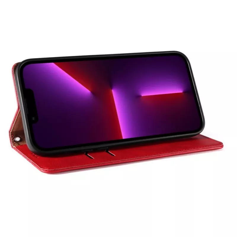 Hurtel Magnet Strap Case for iPhone 13 Pro Max - Wallet Folio with Detachable Lanyard and Pendant - Red