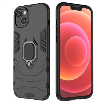 Hurtel Ring Armor Case for iPhone 14 Plus, Armored Cover with Magnetic Holder, Ring, Black