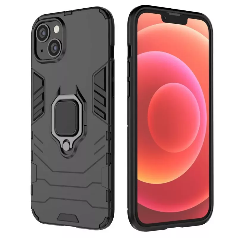 Hurtel Ring Armor Case for iPhone 14 Plus, Armored Cover with Magnetic Holder, Ring, Black