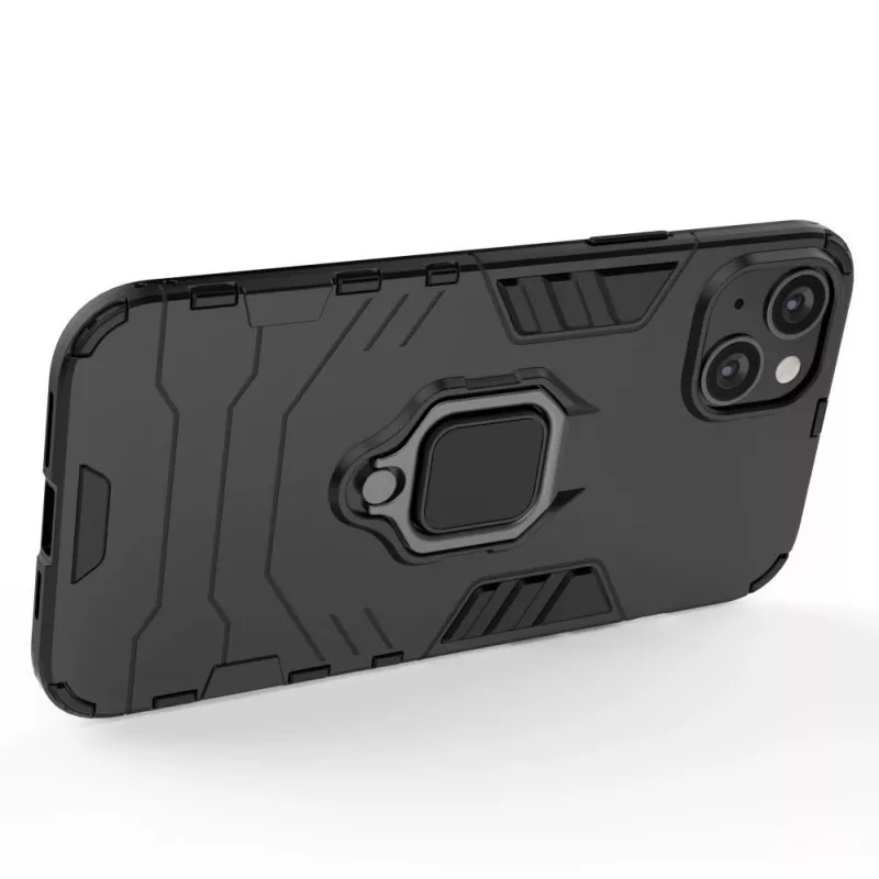 Hurtel Ring Armor Case for iPhone 14 Plus, Armored Cover with Magnetic Holder, Ring, Black