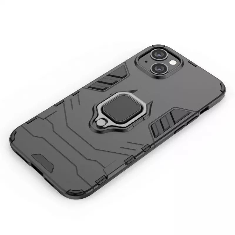 Hurtel Ring Armor Case for iPhone 14 Plus, Armored Cover with Magnetic Holder, Ring, Black