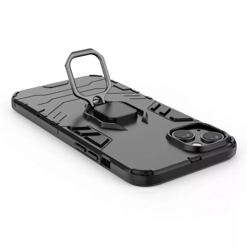 Hurtel Ring Armor Case for iPhone 14 Plus, Armored Cover with Magnetic Holder, Ring, Black