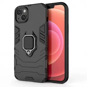 Hurtel Ring Armor Case for iPhone 14 Plus, Armored Cover with Magnetic Holder, Ring, Black