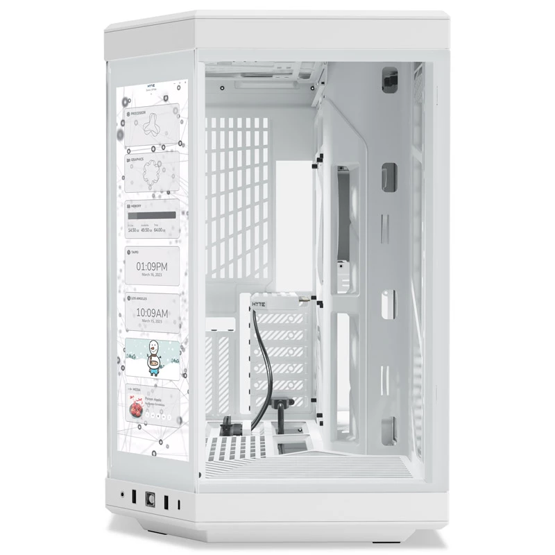 HYTE Y70 Touch Mid-Tower Case, White, 14.1 inch LCD Touchscreen, Tempered Glass, E-ATX/ATX/mATX/Mini-ITX