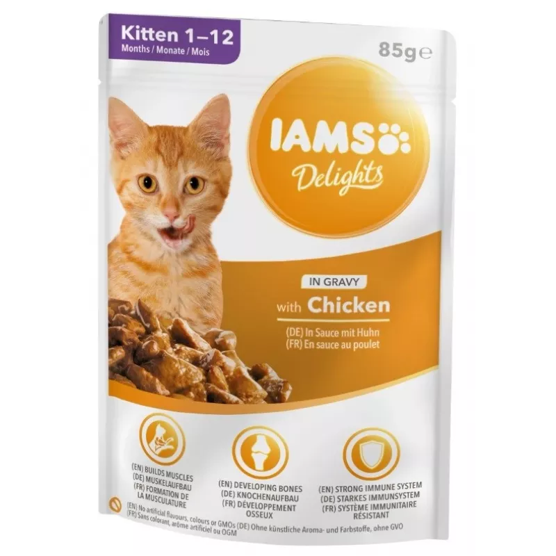 IAMS Delights Kitten Chicken in Gravy Wet Cat Food, 12 x 85g Pouches