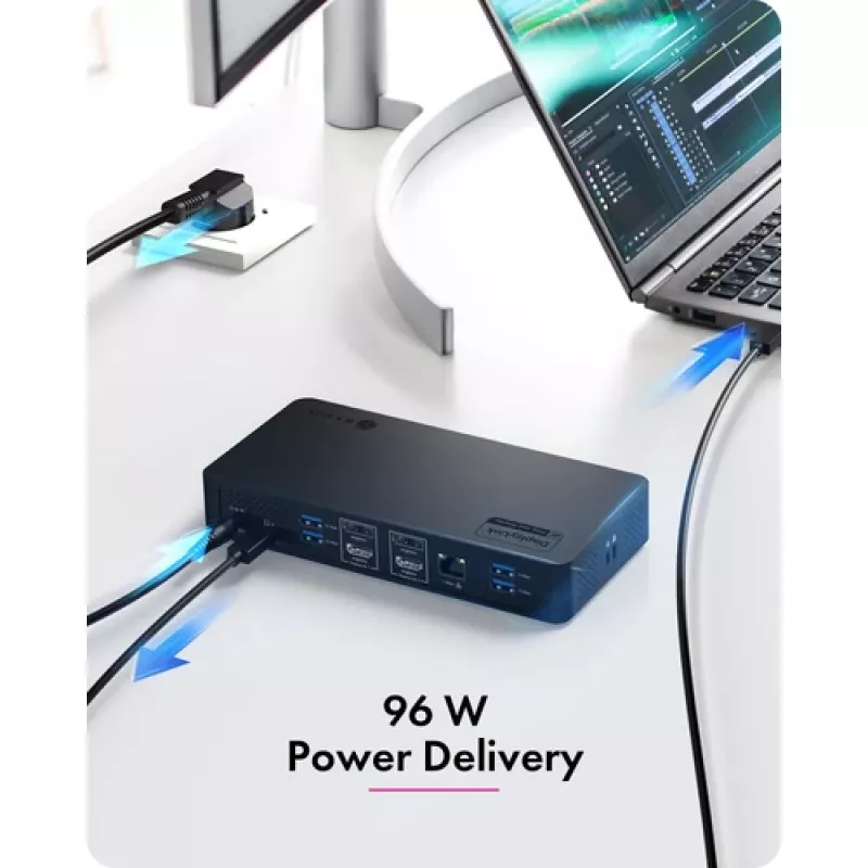 ICY BOX Heart Dock 2255 11-in-1 Docking Station, DisplayLink DL-6950, 2x HDMI/DP 4K@60Hz, 96W Power Delivery, Gigabit LAN, USB-C/A 10Gbps