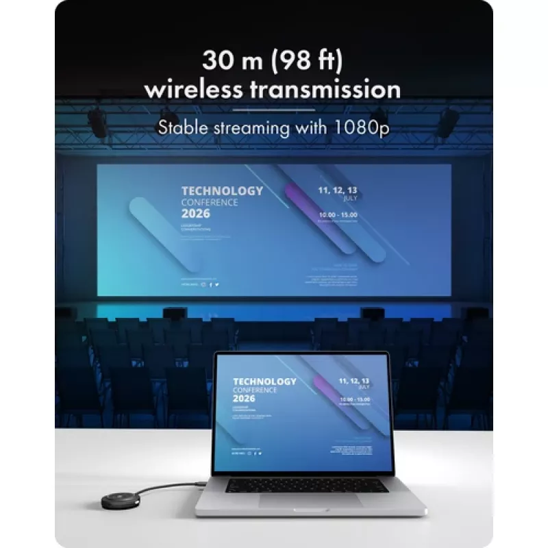 Icy Box IB-WL101 Wireless HDMI Extender Kit - USB-C to HDMI Transmitter & Receiver, Full HD 1080p, 30m Range, Black