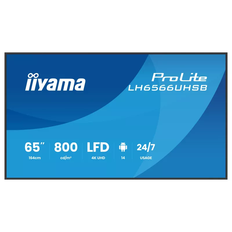 IIYAMA LH6566UHSB-B1AG 65 inch 4K UHD Digital Signage Display with Android 11, 500 cd/m², 2x HDMI, USB-C, DP, WiFi, 18/7 Operation