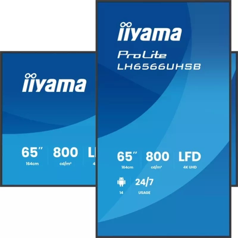 IIYAMA LH6566UHSB-B1AG 65 inch 4K UHD Digital Signage Display with Android 11, 500 cd/m², 2x HDMI, USB-C, DP, WiFi, 18/7 Operation