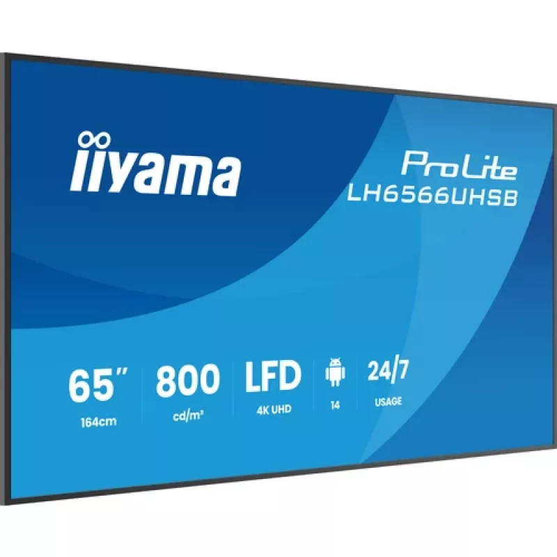IIYAMA LH6566UHSB-B1AG 65 inch 4K UHD Digital Signage Display with Android 11, 500 cd/m², 2x HDMI, USB-C, DP, WiFi, 18/7 Operation