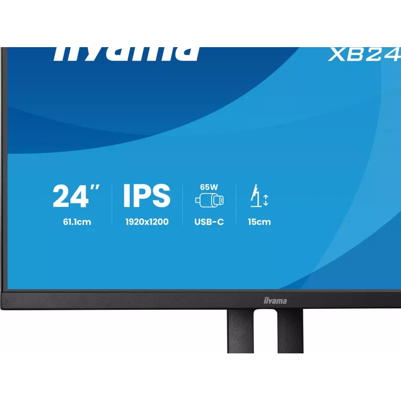 IIYAMA ProLite XB2495WSC-B1 24.1 inch WUXGA IPS 100Hz Monitor with USB-C Hub, Height Adjustable, VESA, Speakers