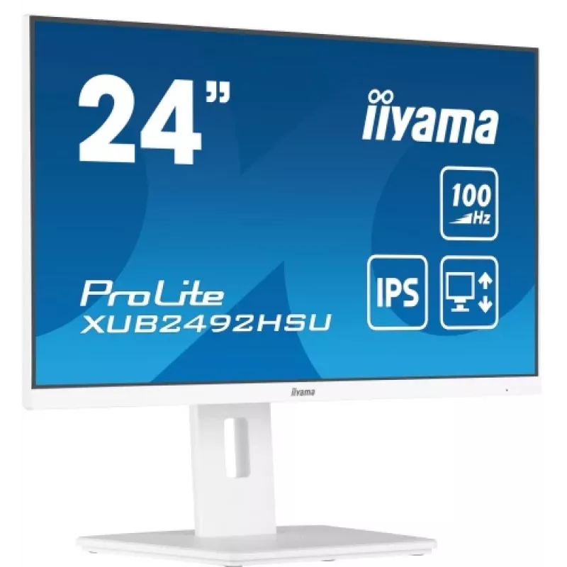 iiyama ProLite XUB2492HSU-W6 24 inch IPS Full HD 100Hz Monitor with USB Hub, 0.4ms, White