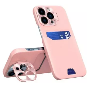 iLike Apple iPhone 14 Pro Max Card Wallet Cover with Stand Leather Stand Case Pink