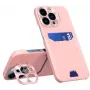 iLike Apple iPhone 14 Pro Max Card Wallet Cover with Stand Leather Stand Case Pink
