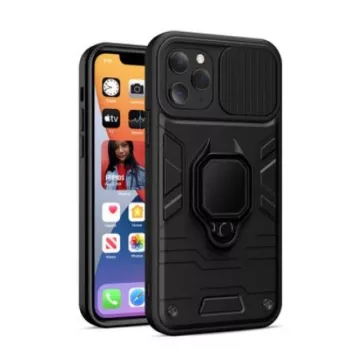 iLike Apple iPhone 14 Pro Max Ring Lens Case Black - Hybrid Protective Cover with Integrated Ring Holder, Camera Lens Protection, Shock Absorption, Wireless Charging Compatible
