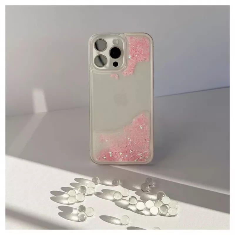 iLike Apple iPhone 15 Pro Max Silicone Case Water Glitter Pink