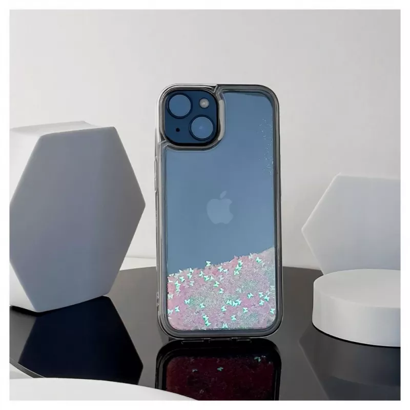 iLike Apple iPhone 15 Silicone Case Water Glitter Pink