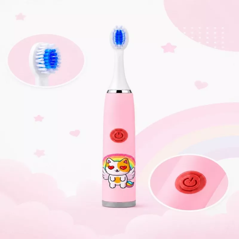 iLike Kids W3 Electric Toothbrush (Battery-Powered) +3 Attachments Pink