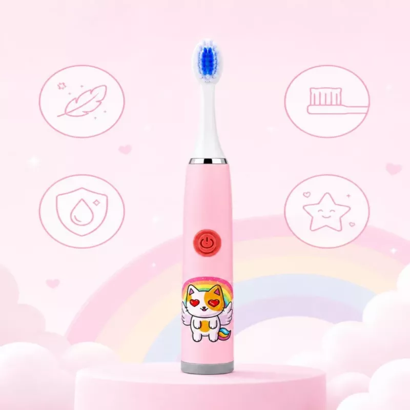 iLike Kids W3 Electric Toothbrush (Battery-Powered) +3 Attachments Pink
