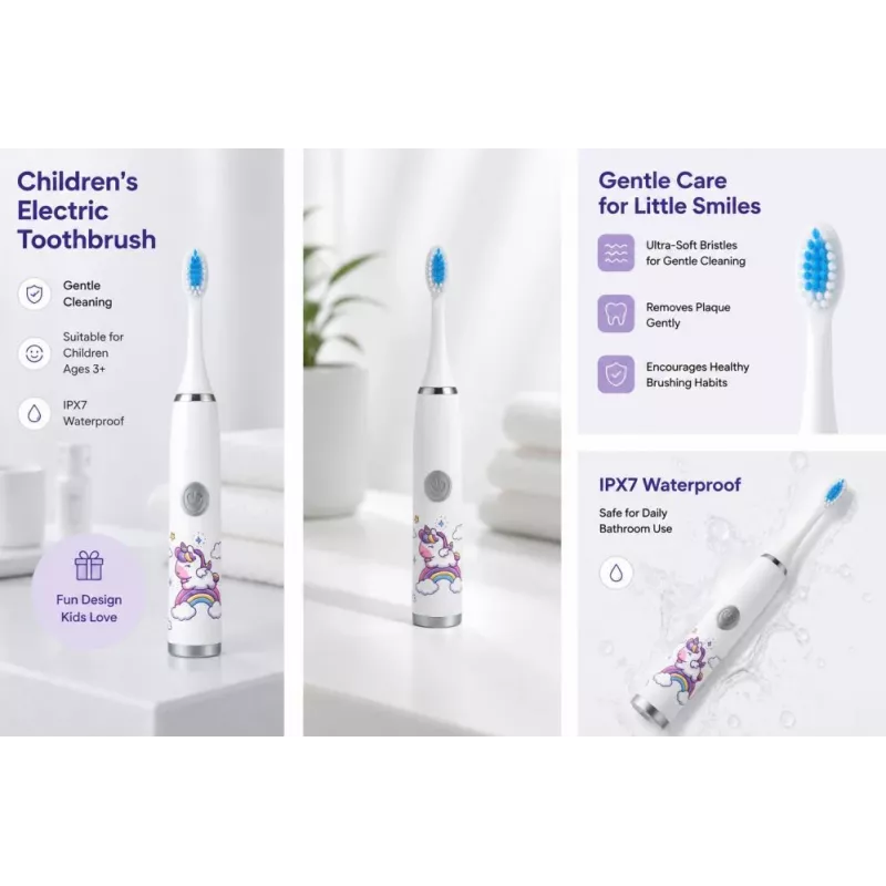 iLike Kids W3 Electric Toothbrush (Battery-Powered) +3 Attachments White