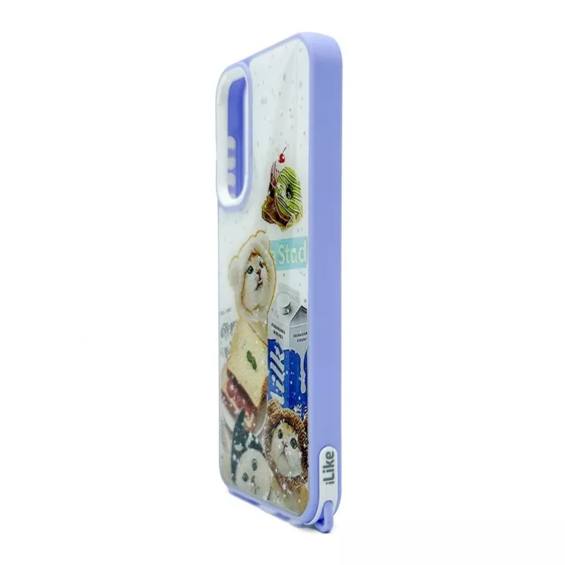 iLike Samsung Galaxy A15 Epoxy Cartoon Cover Case Purple White