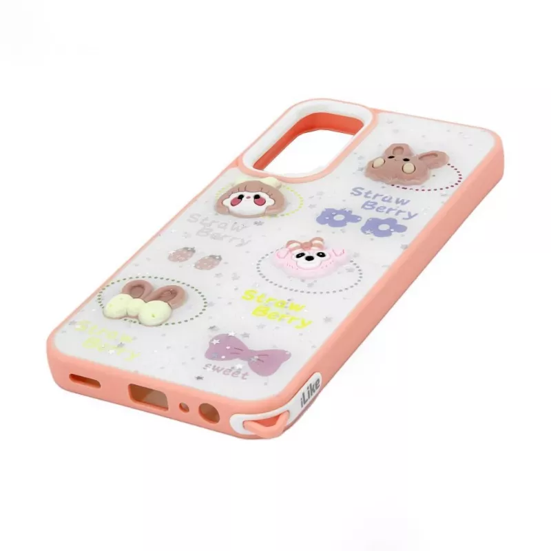 iLike Samsung Galaxy A15 Epoxy Cartoon Cover White Pink