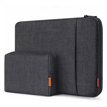 Inateck 16 Inch Laptop Sleeve with Accessory Pouch, Black-Grey, Water-Repellent Polyester, YKK Zipper, Shock-Absorbing, Scratch-Resistant, Slim Lightweight Design, Compatible with MacBook Pro 16 inch 2021-2023, Dell XPS 15, Surface Laptop 15