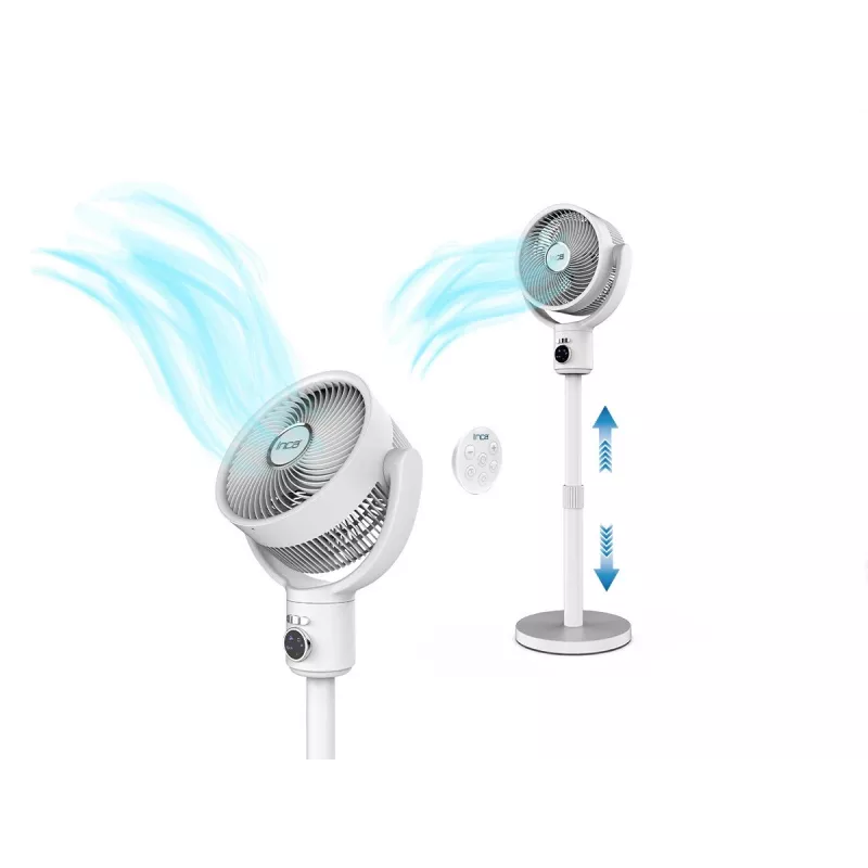INCA IAF-01B Standing Fan with Rechargeable Battery, BLDC Motor, 5 Speeds, LED Display, White