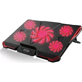 INCA INC-611GMS Gaming Laptop Cooler with 5 Fans, 6 Height Levels, 2 USB Ports, for 13-17 inch Notebooks, Black/Red