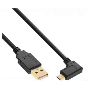 InLine Micro-USB 2.0 Cable, USB-A Male to Micro-B Male Angled, Gold-Plated Contacts, 0.5m