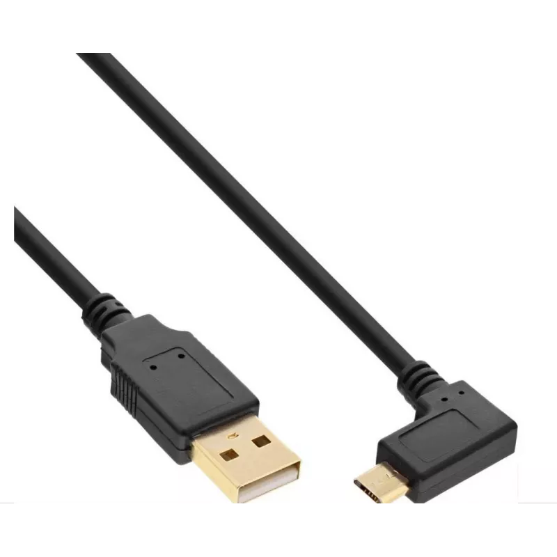 InLine Micro-USB 2.0 Cable, USB-A Male to Micro-B Male Angled, Gold-Plated Contacts, 0.5m