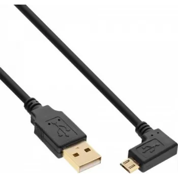 InLine Micro-USB 2.0 Cable, USB-A Male to Micro-B Male Angled, Gold-Plated Contacts, 0.5m