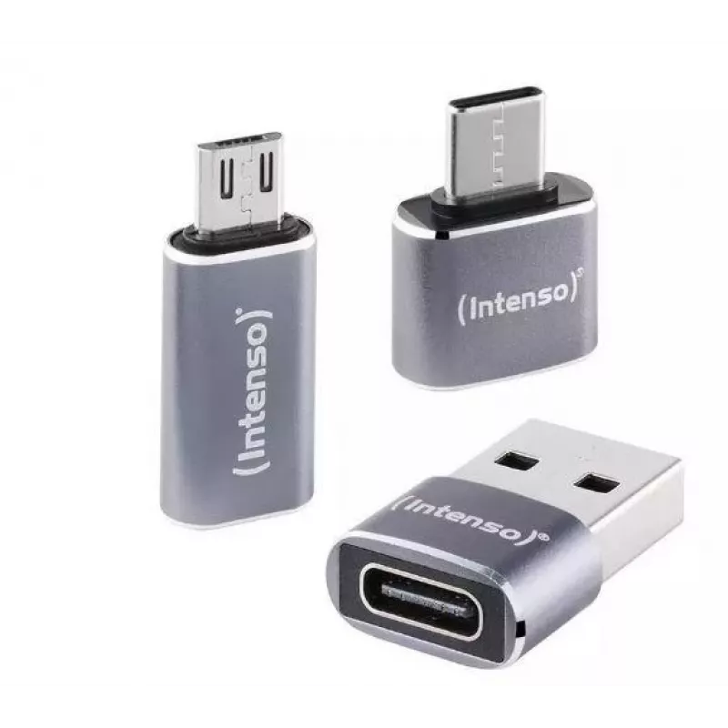 Intenso 3-in-1 USB-C Multiport Adapter, USB-C to USB-A, USB-C, Micro USB, 480 Mbps, 60W PD, Black