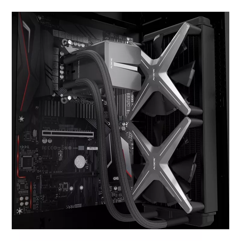 Inter-Tech ALSEYE X240 All-in-One Liquid CPU Cooler, 240mm Radiator, 2x 120mm PWM Fans, ARGB, Intel & AMD