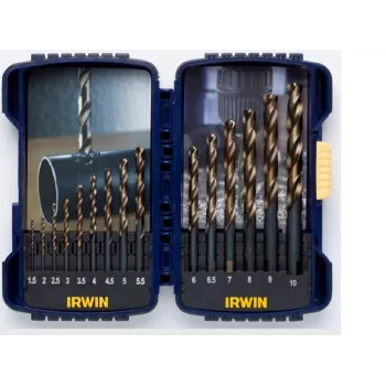 IRWIN TURBOMAX PRO 15-Piece HSS Twist Drill Bit Set, 1.5–10 mm, DIN 338, Split Point, Metal/Wood/Plastic
