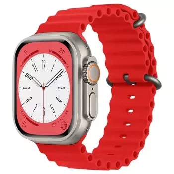 iWear S1 Grooved Soft Silicone 20mm Strap for Apple Watch 49mm / 45mm / 44mm / 42mm Red