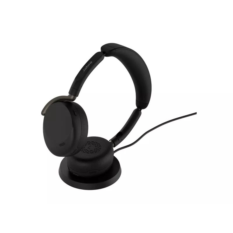 Jabra Evolve3 65 Flex UC Link 380c Wireless Charging Pad Headphones - Black