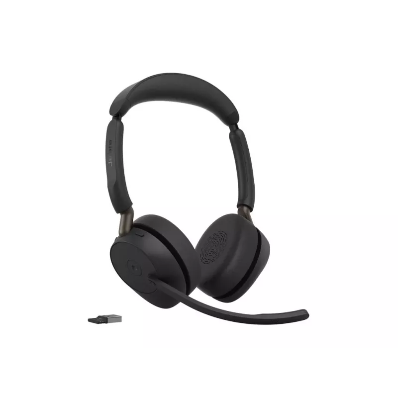 Jabra Evolve3 65 Stereo Link 390a MS Wireless On-Ear Headset with Bluetooth and USB-A Adapter, Optimized for Microsoft Teams, Black